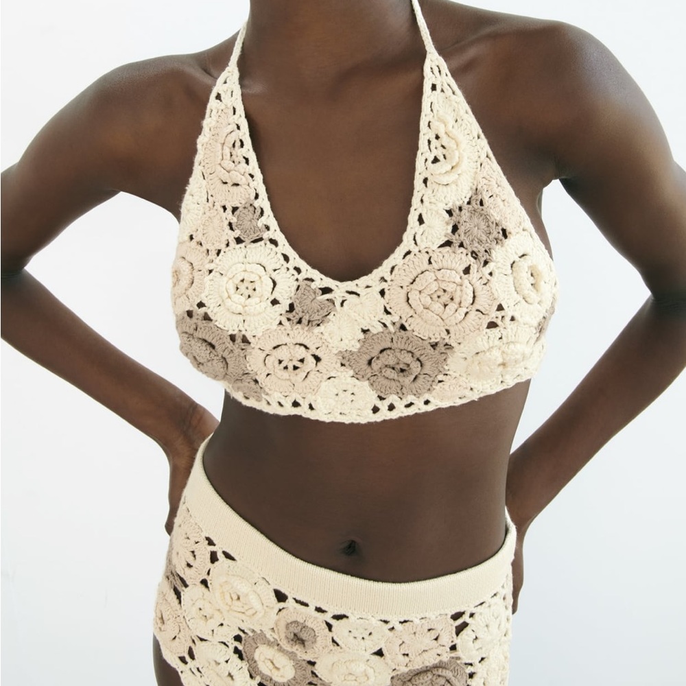 Size M-L ZARA Floral Crochet Bra